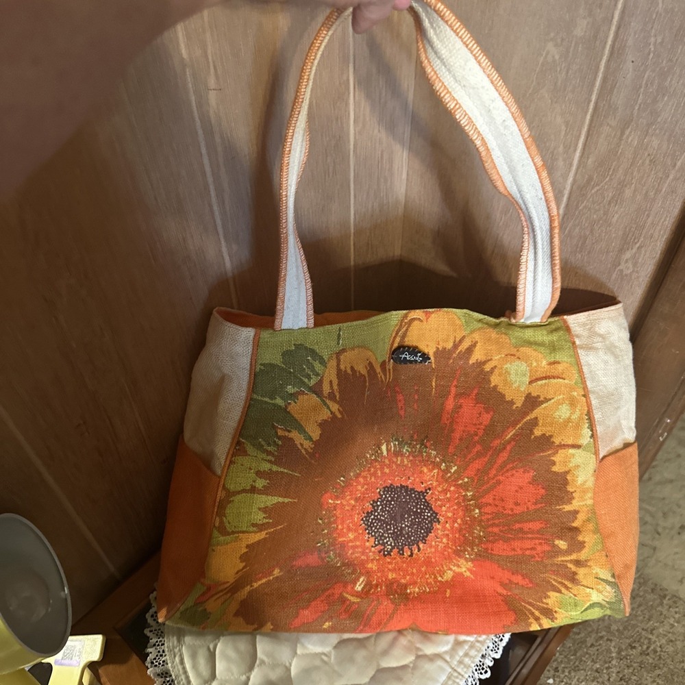 vintage multi-toned floral Orange beach tote bag Made By Avani Large - Picture 3 of 10